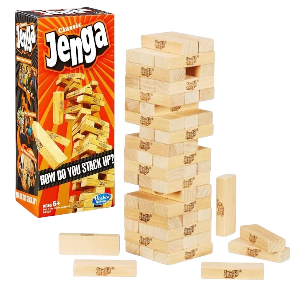 Hasbro Jenga Classic Block Stacking Game 1 or More Players 54 Wood Blocks NEW